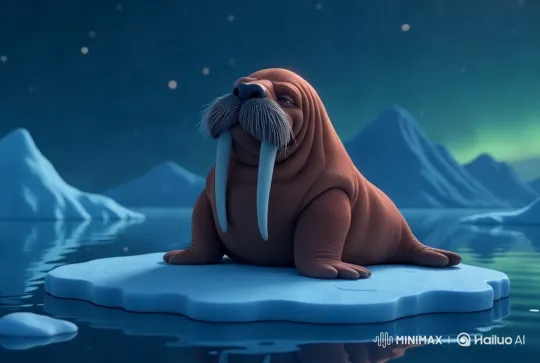 Arctic Night: Majestic Walrus on Ice Under Aurora – AI Generated Video | Hailuo AI