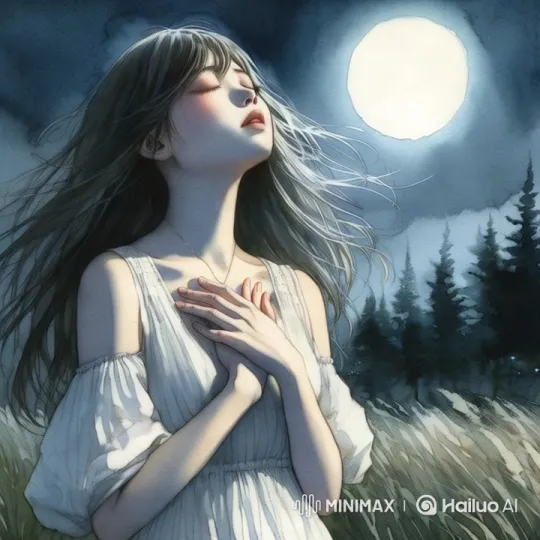 Moonlit Serenity: Woman in a Whispering Field – AI Generated Video | Hailuo AI