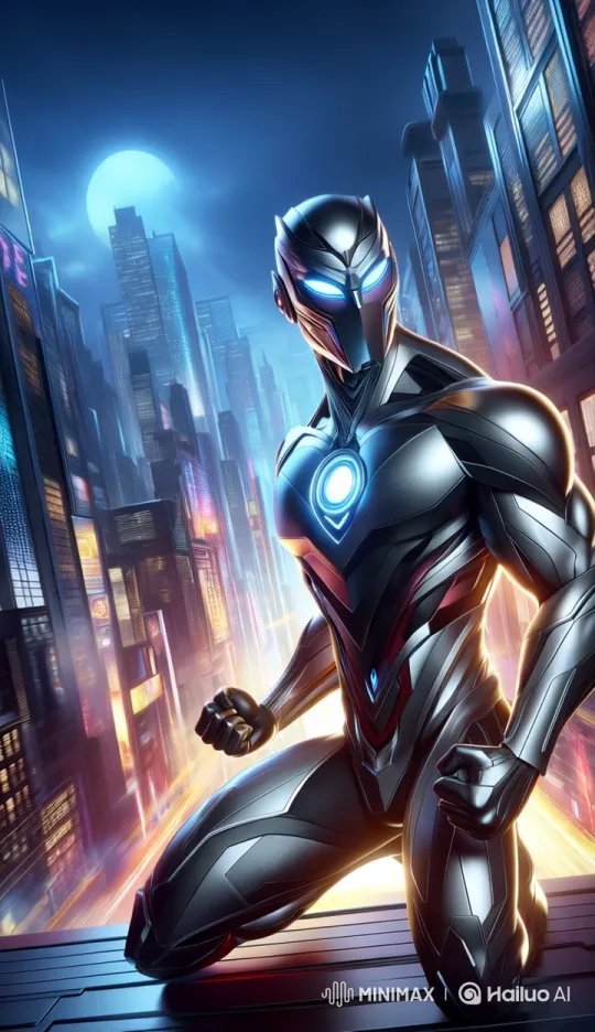 Armored Figure Battles Enemy in Futuristic Cityscape – AI Generated Video | Hailuo AI