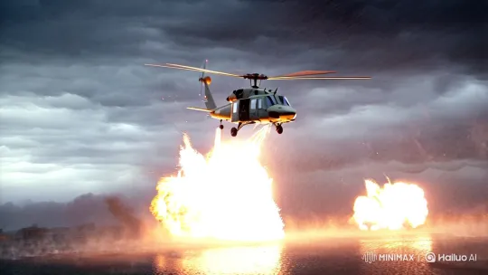 Apache Helicopter Engages in Intense Stormy Battle – AI Generated Video | Hailuo AI