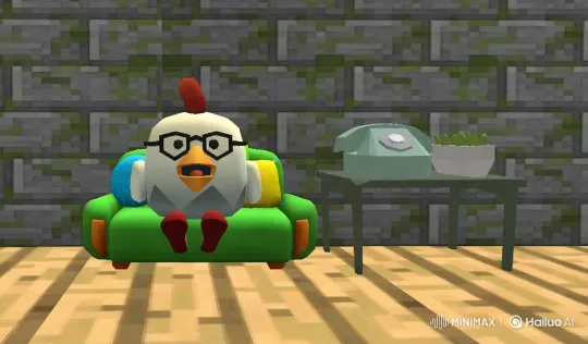 Animated Chicken on Couch in Rustic Setting – AI Generated Video | Hailuo AI