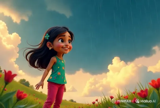 Dancing Girl in Red Tulip Field with Dramatic Sky – AI Generated Video | Hailuo AI