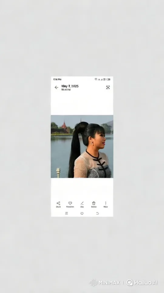 Japanese Woman's Elegant Ponytail by Serene Lake in Myanmar – AI Generated Video | Hailuo AI