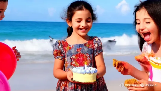 Young Girl Celebrates Beach Birthday with Joy – AI Generated Video | Hailuo AI