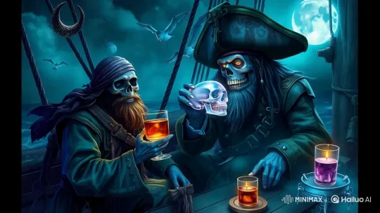 Eerie Pirates Toast on Moonlit Ship – AI Generated Video | Hailuo AI