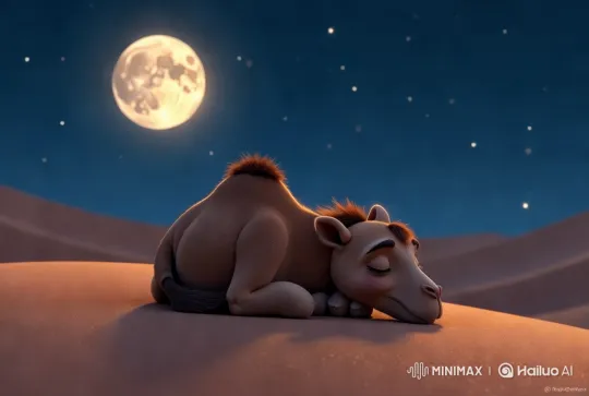 Sleeping Baby Camel Under Starry Desert Sky – AI Generated Video | Hailuo AI