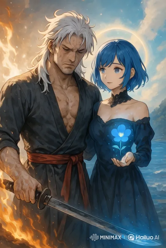 Mystical Duo Amidst Fiery and Oceanic Landscapes – AI Generated Video | Hailuo AI