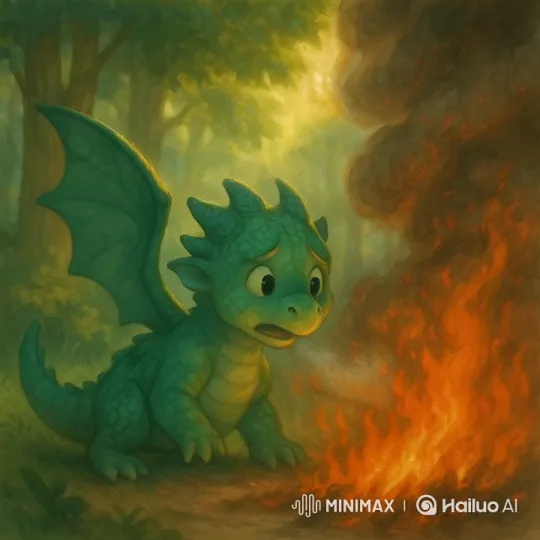 Green Dragon Tames Flames in Enchanted Forest – AI Generated Video | Hailuo AI