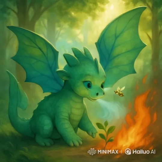 Enchanted Dragon and Fire Interaction in Serene Forest – AI Generated Video | Hailuo AI