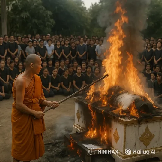 Monk Performing Traditional Funeral Pyre Ritual – AI Generated Video | Hailuo AI