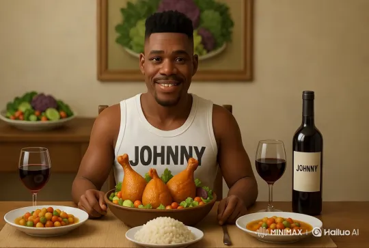 Casual Dining Experience with Fried Chicken and Red Wine – AI Generated Video | Hailuo AI