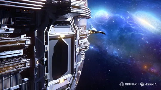 Space Shuttle Approaches Futuristic Space Station – AI Generated Video | Hailuo AI