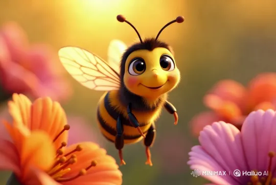 Enchanted Honeybee Amidst Swaying Flowers – AI Generated Video | Hailuo AI