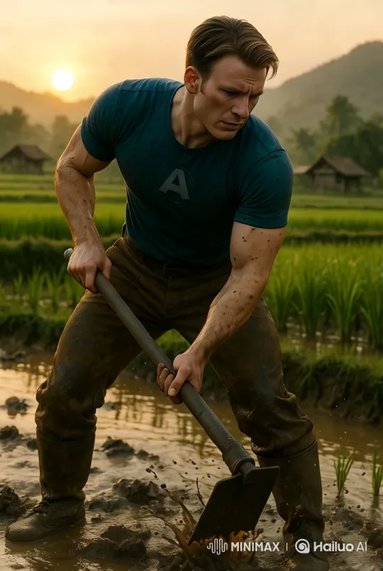Captain America: Muddy Rice Field Work at Sunrise – AI Generated Video | Hailuo AI
