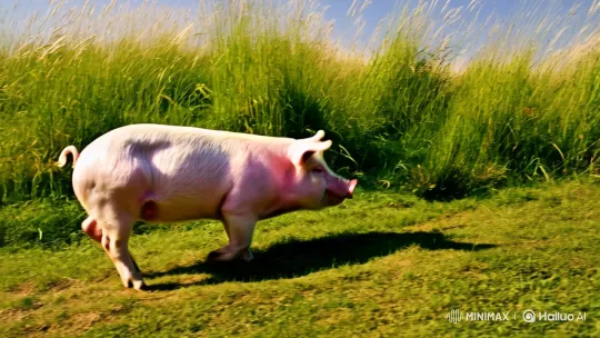 Pig Leaps into Flight in Lush Meadow Scene – AI Generated Video | Hailuo AI