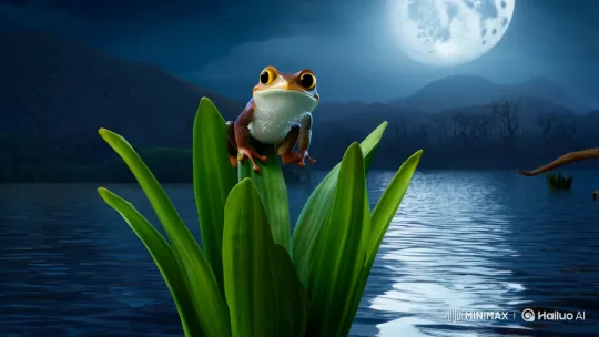 Enchanted Nocturnal Scene with Shivering Frog and Observing Owl – AI Generated Video | Hailuo AI
