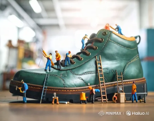 Tiny Craftsmen Create Giant Sneaker in 4K Cinematic Video – AI Generated Video | Hailuo AI