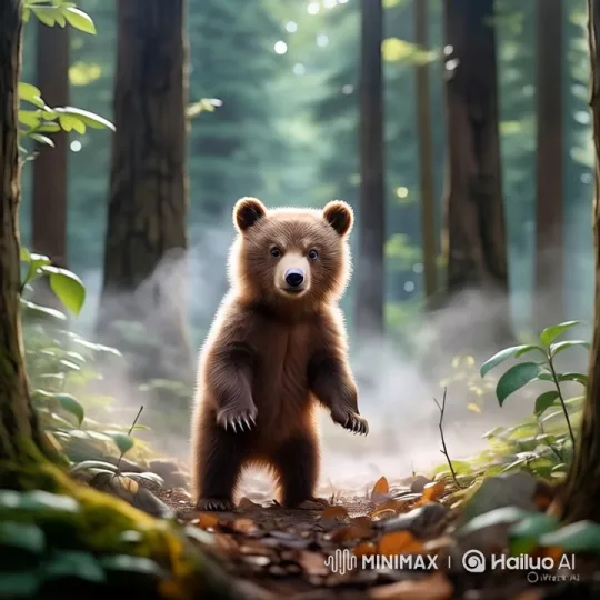 Upright Bear in Serene Forest Captured by Swift Camera Push-In – AI Generated Video | Hailuo AI
