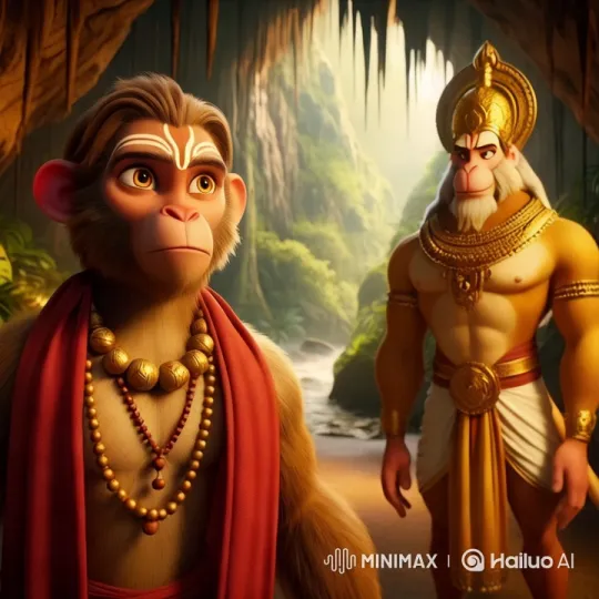 Red Scarf Monkey Seeks Guidance in Majestic Cave – AI Generated Video | Hailuo AI