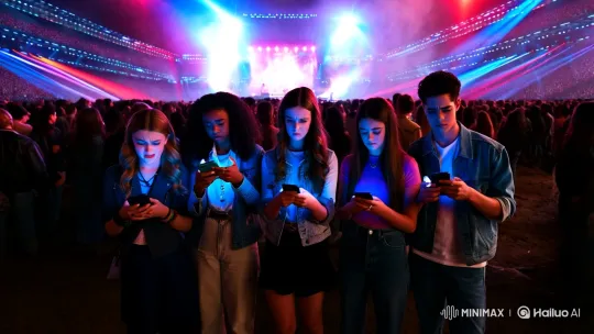 Teen Hipsters Detached from Concert Excitement – AI Generated Video | Hailuo AI