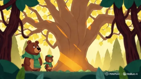 Bears Discover Secret Spot in Majestic Forest – AI Generated Video | Hailuo AI