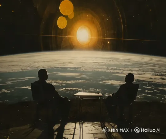 Stunning Space Backdrop with Contemplative Figures – AI Generated Video | Hailuo AI