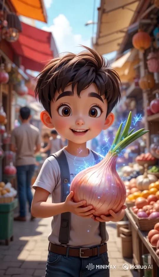 Magical Onion in Bustling Market – AI Generated Video | Hailuo AI
