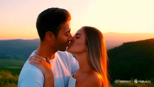 Romantic Embrace Captured in Golden Sunset Setting – AI Generated Video | Hailuo AI