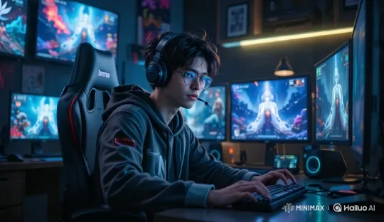 Aspiring Esports Pro in High-Tech Gaming Setup – AI Generated Video | Hailuo AI