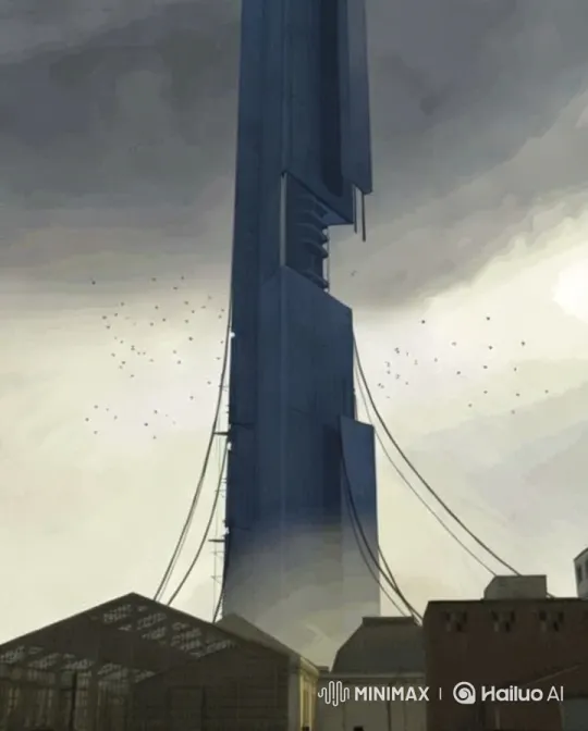 Explosive Destruction of a Towering Citadel Amid Industrial Landscape – AI Generated Video | Hailuo AI