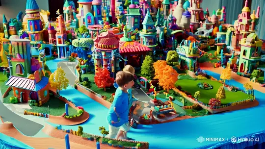 Miniature Fun Land: Real Boys in a Cinematic Fantasy Cityscape – AI Generated Video | Hailuo AI