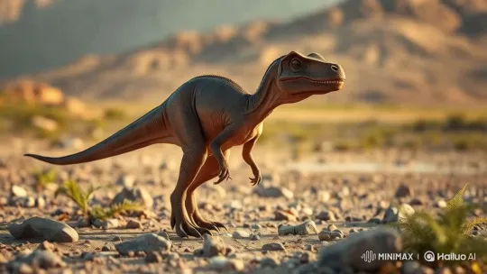Dinosaur in Desert: Realistic Close-Up in Static Shot – AI Generated Video | Hailuo AI