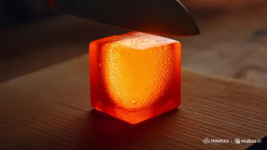Lava-Glass Cube Sliced with Precision in Slow-Motion – AI Generated Video | Hailuo AI