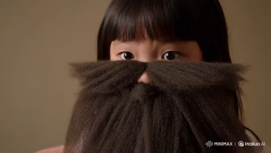 Girl Frustratedly Struggles with Stuck Fake Beard – AI Generated Video | Hailuo AI