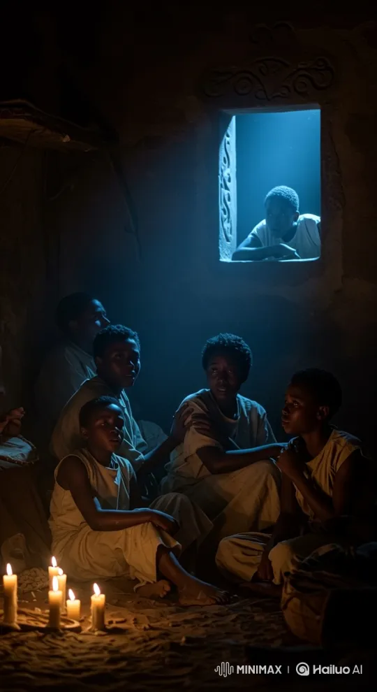 Tense Group Huddles in Dimly Lit Room Amidst Fear – AI Generated Video | Hailuo AI