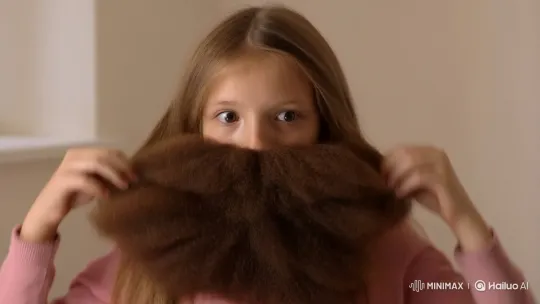 Young Woman Struggles with Stuck Beard in Realistic Clip – AI Generated Video | Hailuo AI