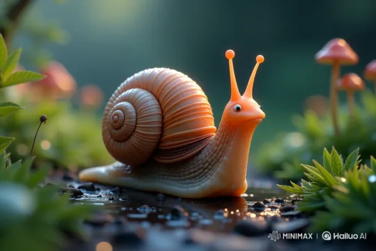 Stylized Orange Snail's Whimsical Journey on a Wet Path – AI Generated Video | Hailuo AI
