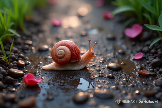 Rainy Path Snail's Gentle Journey – AI Generated Video | Hailuo AI