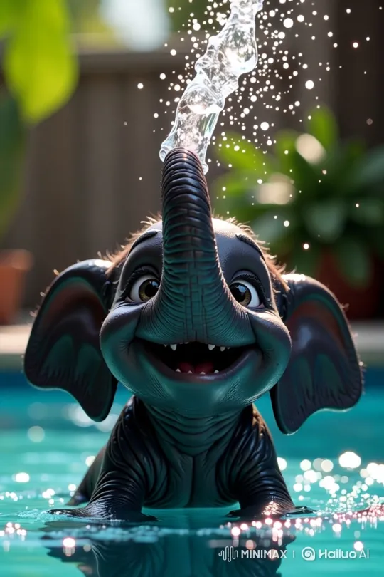 Baby Elephant Splashes Viewers in Playful Video – AI Generated Video | Hailuo AI