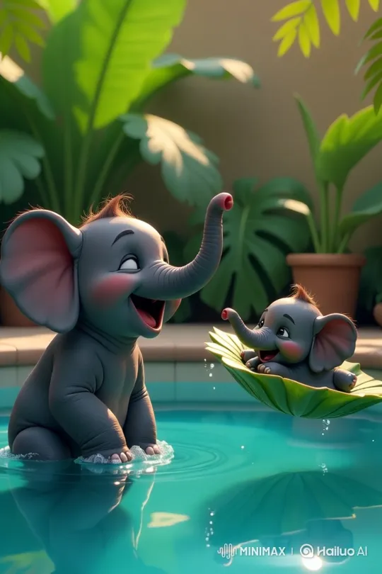 Adorable Elephants Enjoy a Playful Moment in a Pool – AI Generated Video | Hailuo AI