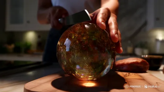 Luxurious Kitchen: Slow-Motion Gemstone Cutting – AI Generated Video | Hailuo AI