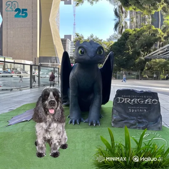 Dog Meets Animated Dragon in City Plaza – AI Generated Video | Hailuo AI