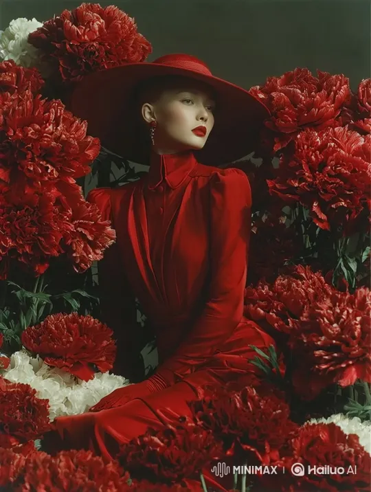 Elegant Woman Transformed by Enveloping Peony Bloom – AI Generated Video | Hailuo AI