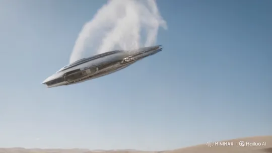 Futuristic Spaceship Crashes and Explodes in Desert – AI Generated Video | Hailuo AI