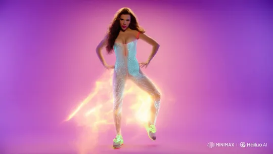 Tall Dancer in Glow-Ink Costume, Syncs with Progressive Techno – AI Generated Video | Hailuo AI