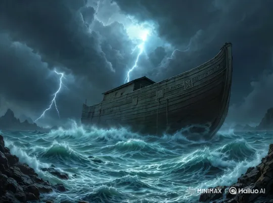 Ark's Struggle Amidst Storm's Fury - Epic Cinematic Scene – AI Generated Video | Hailuo AI