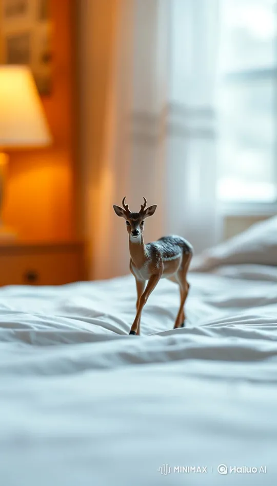Hyper-Realistic Deer Figurine Comes to Life on Bedspread – AI Generated Video | Hailuo AI