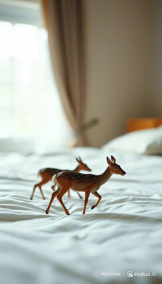 Animated Deer Figurines Walk Across Fabric Landscape – AI Generated Video | Hailuo AI