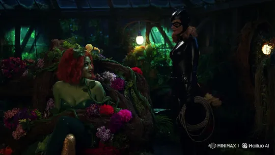 Catwoman Flirts with Poison Ivy in Nocturnal Conservatory – AI Generated Video | Hailuo AI