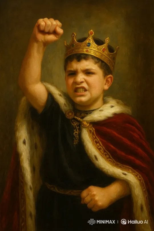 Boy King Transforms from Scowl to Joy in Energetic Dance – AI Generated Video | Hailuo AI